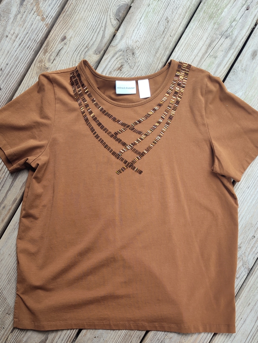 Alfred Dunner Brown Short-Sleeve Embellished Tee NWOT